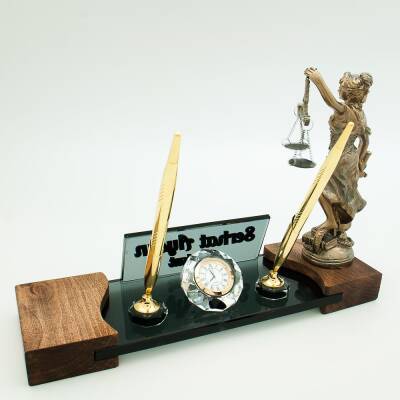 Avukatlara Özel İsimlik Adalet Themis Heykeli Avukat Masa İsimliği Masif Hakim Savcı Hediye Masalık - 5