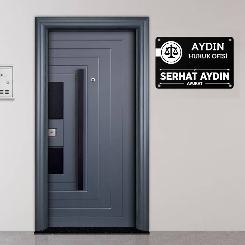 Avukatlara Özel Siyah Kapı Tabelası Büro Ofis Mini Giriş Tabelası Avukat Plaza Tabela - 2