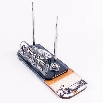 Avukatlara Özel Themis Baskılı Gümüş Kabartma Masa İsimlik Ofis Masa İsimliği - 2