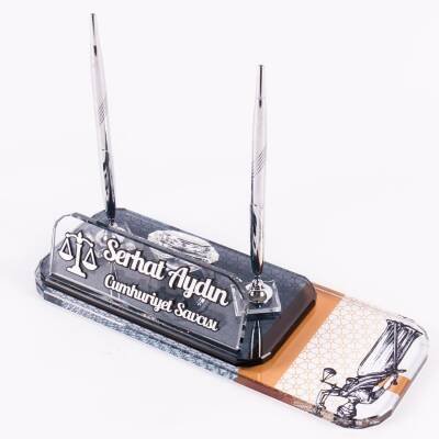 Avukatlara Özel Themis Baskılı Gümüş Kabartma Masa İsimlik Ofis Masa İsimliği - 3