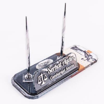 Avukatlara Özel Themis Baskılı Gümüş Kabartma Masa İsimlik Ofis Masa İsimliği - 5