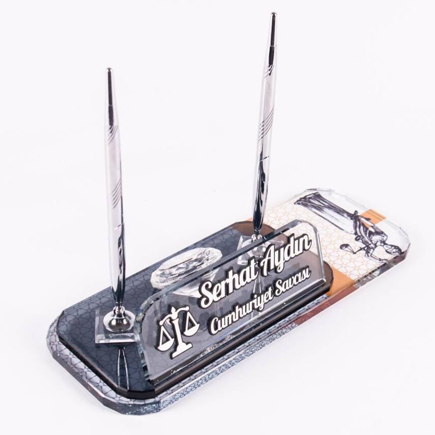 Avukatlara Özel Themis Baskılı Gümüş Kabartma Masa İsimlik Ofis Masa İsimliği - 5