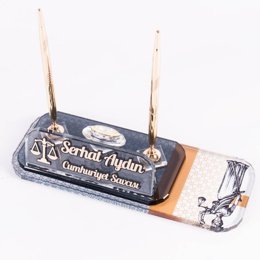 Avukatlara Özel Themis Desenli Altın Kabartma Masa İsimlik Ofis Masa İsimliği - 2