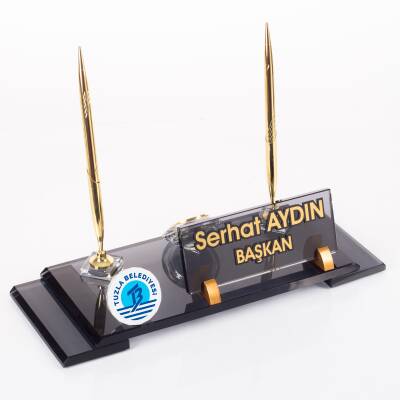 Belediye Başkanlığı Logolu Başkana Özel Makam Masa İsimliği Logolu Kristal Ofis Masaüstü İsimlik - Ofistike