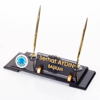Belediye Başkanlığı Logolu Başkana Özel Makam Masa İsimliği Logolu Kristal Ofis Masaüstü İsimlik - 2