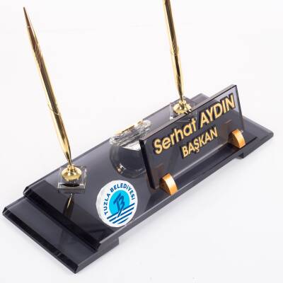 Belediye Başkanlığı Logolu Başkana Özel Makam Masa İsimliği Logolu Kristal Ofis Masaüstü İsimlik - 6