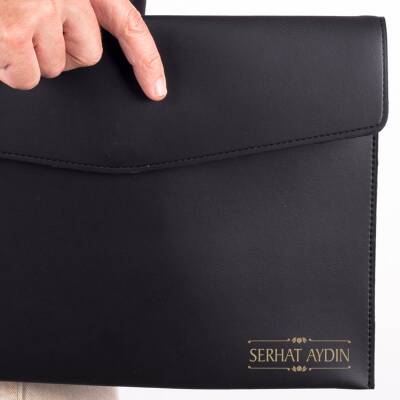 Blu İsme Özel Siyah Deri İç Bölmeli Dosya Evrak Notebook Tablet Çantası Erkek Kartvizit Kalem Kılıfı - Ofistike