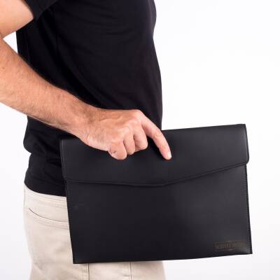 Blu İsme Özel Siyah Deri İç Bölmeli Dosya Evrak Notebook Tablet Çantası Erkek Kartvizit Kalem Kılıfı - 4