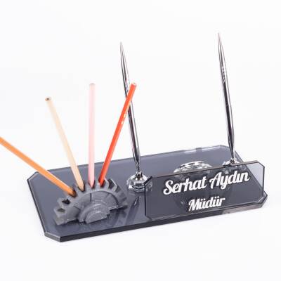 Çark Biblolu Kristal Masa İsimliği Makine Mühendisine Özel Kalemlikli Hediye Masa üstü İsimlik - 2