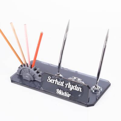 Çark Biblolu Kristal Masa İsimliği Makine Mühendisine Özel Kalemlikli Hediye Masa üstü İsimlik - Ofistike