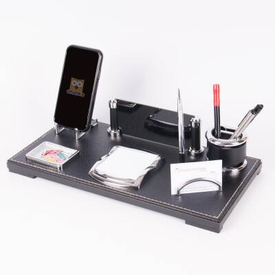 Castilla Masa İsimliği Deri Ofis Hediye Masaüstü İsimlik Seti Siyah Masa üstü Organizer - 3