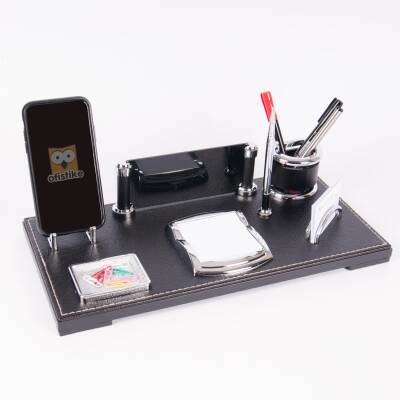 Castilla Masa İsimliği Deri Ofis Hediye Masaüstü İsimlik Seti Siyah Masa üstü Organizer - 4