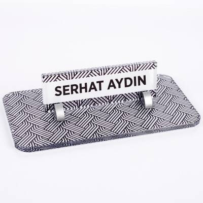 Çizgi Desenli Kristal Masa İsimliği Ofis İsimlik Ofis Hediye Masa Üstü Cam Masa İsimlik 
