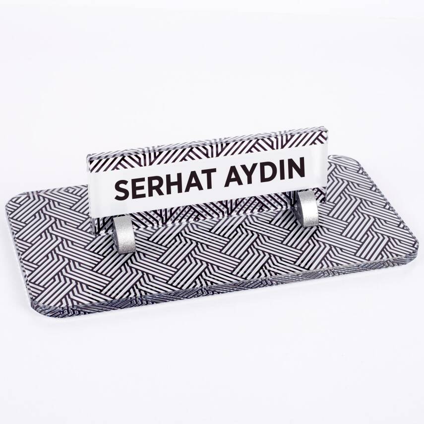 Çizgi Desenli Kristal Masa İsimliği Ofis İsimlik Ofis Hediye Masa Üstü Cam Masa İsimlik - 1