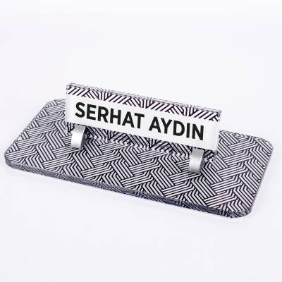 Çizgi Desenli Kristal Masa İsimliği Ofis İsimlik Ofis Hediye Masa Üstü Cam Masa İsimlik - 2