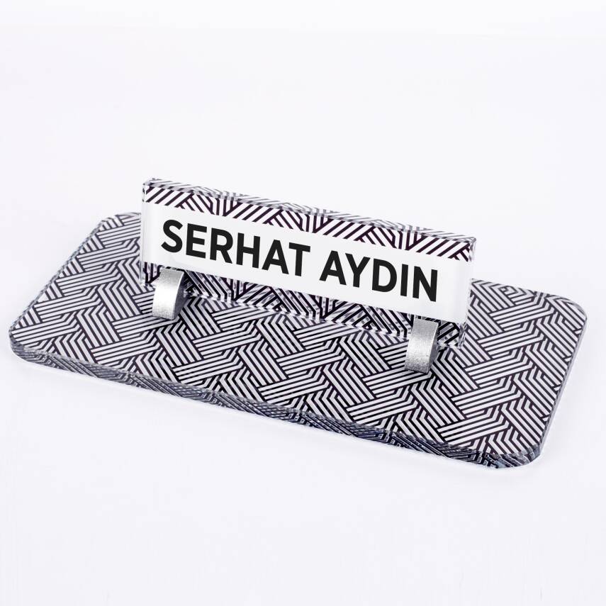 Çizgi Desenli Kristal Masa İsimliği Ofis İsimlik Ofis Hediye Masa Üstü Cam Masa İsimlik - 2