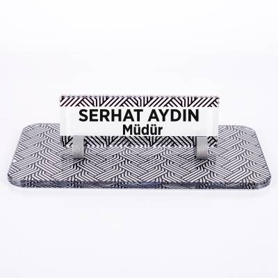 Çizgi Desenli Kristal Masa İsimliği Ofis İsimlik Ofis Hediye Masa Üstü Cam Masa İsimlik - 3