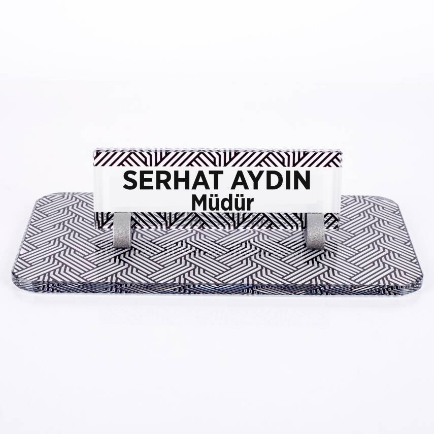 Çizgi Desenli Kristal Masa İsimliği Ofis İsimlik Ofis Hediye Masa Üstü Cam Masa İsimlik - 3