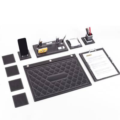 Delux Siyah Evrak Standlı Baklava Desenli Deri Sümen Takımı İsme Özel Masa İsimliği İsimlik Seti - 4