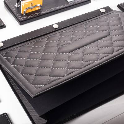 Delux Siyah Evrak Standlı Baklava Desenli Deri Sümen Takımı İsme Özel Masa İsimliği İsimlik Seti - 5