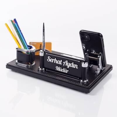 Deportivo Masa İsimlik Yeni İş Hediyesi Ofis Masa İsimliği Seti Siyah Deri Masa üstü Organizer 