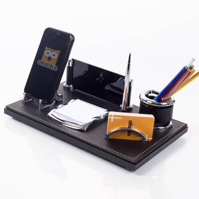 Deportivo Masa İsimlik Yeni İş Hediyesi Ofis Masa İsimliği Seti Siyah Deri Masa üstü Organizer - 4