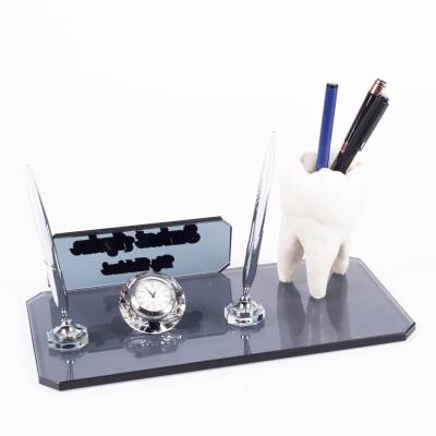 Diş Figürlü Kalemlik Biblolu Kristal Masa İsimliği Diş Hekimine Özel Hediye Kalemlik - 4