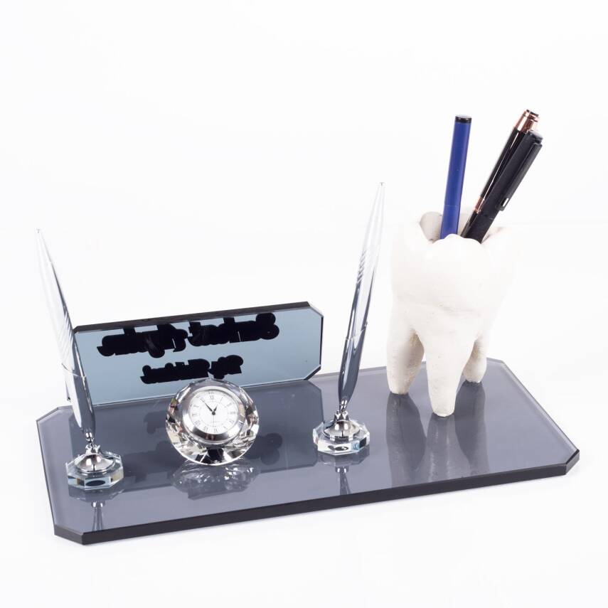 Diş Figürlü Kalemlik Biblolu Kristal Masa İsimliği Diş Hekimine Özel Hediye Kalemlik - 4