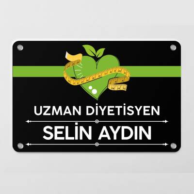 Diyetisyene Özel Siyah Kapı Tabela Büro Ofis Mini Giriş Tabelası - Ofistike