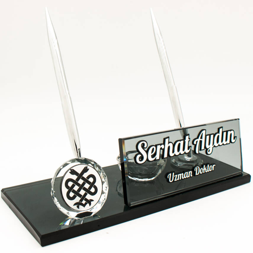 Doktorlara Özel İsimlik Kabartma Logolu Kristal Masa İsimliği Doktora Hediye Ofis Masa üstü İsimlik - 1
