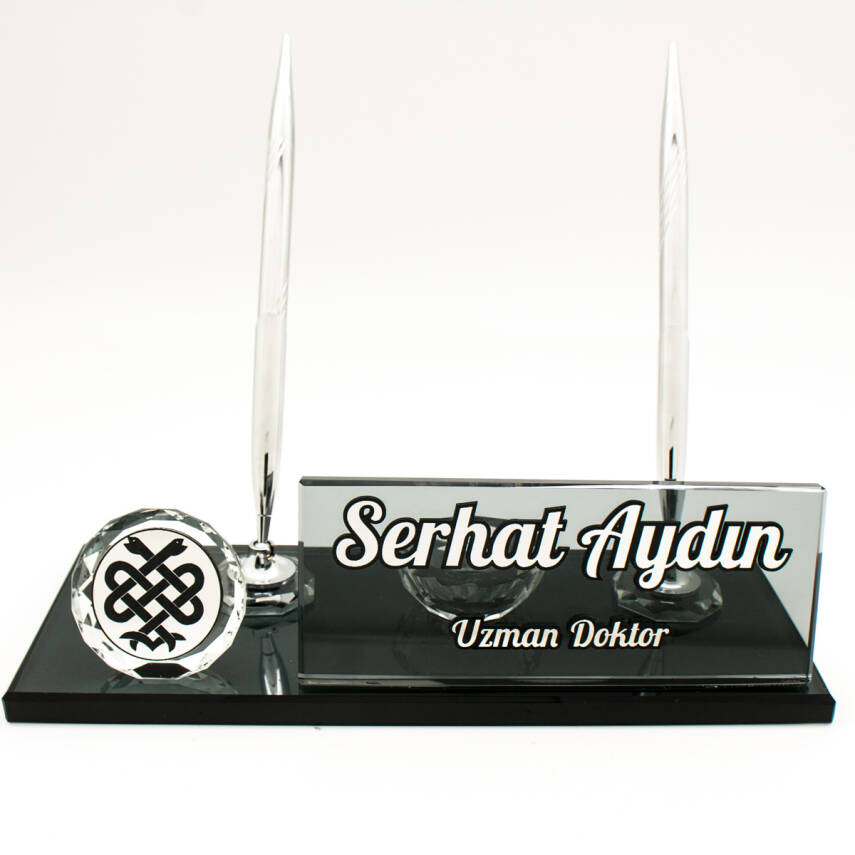 Doktorlara Özel İsimlik Kabartma Logolu Kristal Masa İsimliği Doktora Hediye Ofis Masa üstü İsimlik - 2