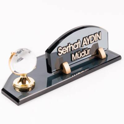 Dünya Biblolu Kabartma Yazılı Füme Kristal Ofis Masa Üstü İsimliği Yeni İşyeri Hediyesi Fikirleri - Ofistike