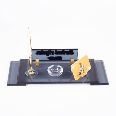 Elegan Kabartma Masa İsimliği Ofis Hediyesi Kristal Şık İsimlik Hediye Makam Masa İsimlik Seti - 3