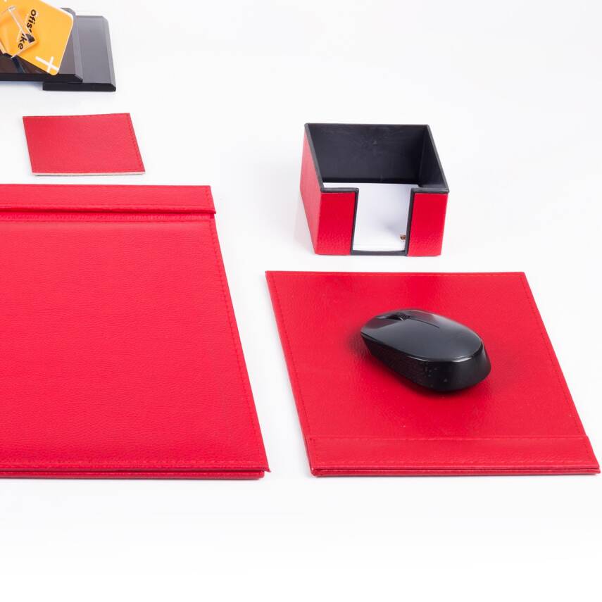 Elegans Ofis Deri Kırmızı Sümen Takımı Kristal Masa İsimliği - 4