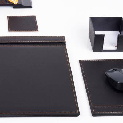 Elegans Ofis Deri Siyah Sümen Takımı ve Kristal Masa İsimliği - 4