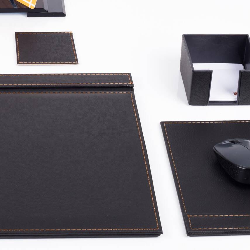 Elegans Ofis Deri Siyah Sümen Takımı ve Kristal Masa İsimliği - 4