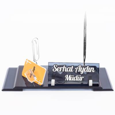 Elit Gümüş Kabartma İsim Yazı Ofis Hediyesi Kristal Masa İsimliği Yöneticiye Hediye Masalık - 2