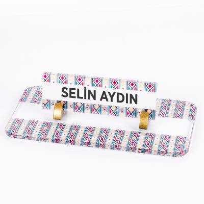 Etnik Desenli Kristal Masa İsimliği Ofis İsimlik Ofis Kadınlara Hediye Masa Üstü Cam Büro İsimlik - Ofistike