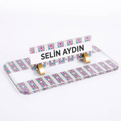 Etnik Desenli Kristal Masa İsimliği Ofis İsimlik Ofis Kadınlara Hediye Masa Üstü Cam Büro İsimlik - 2