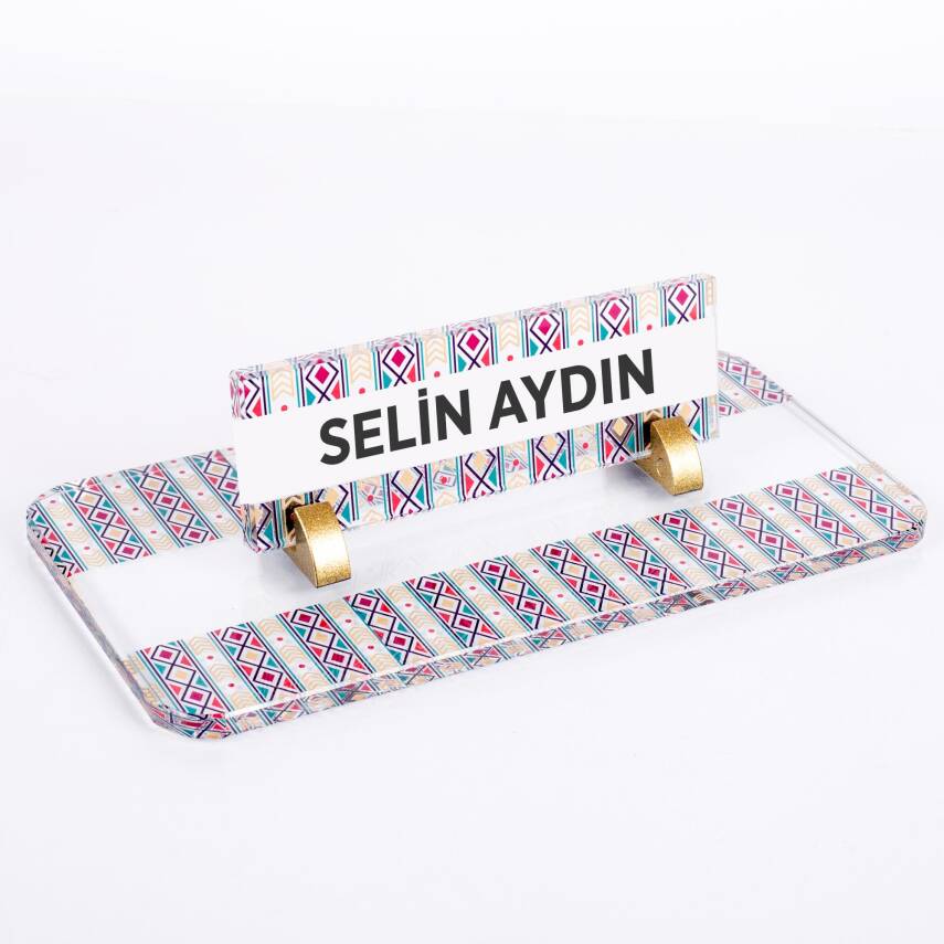 Etnik Desenli Kristal Masa İsimliği Ofis İsimlik Ofis Kadınlara Hediye Masa Üstü Cam Büro İsimlik - 2