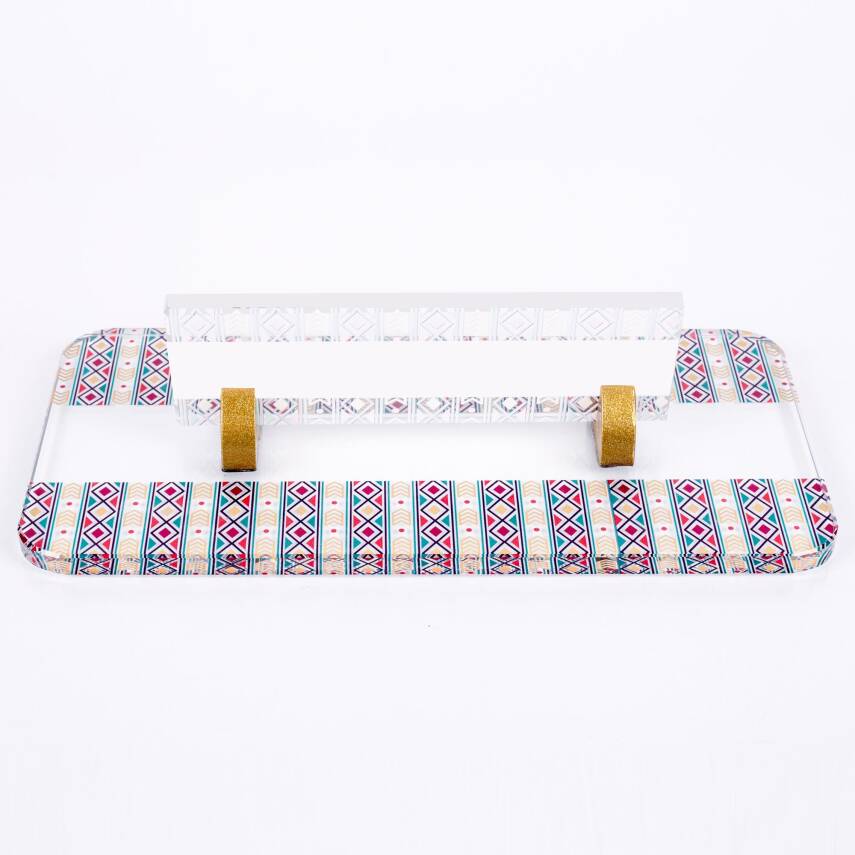 Etnik Desenli Kristal Masa İsimliği Ofis İsimlik Ofis Kadınlara Hediye Masa Üstü Cam Büro İsimlik - 4