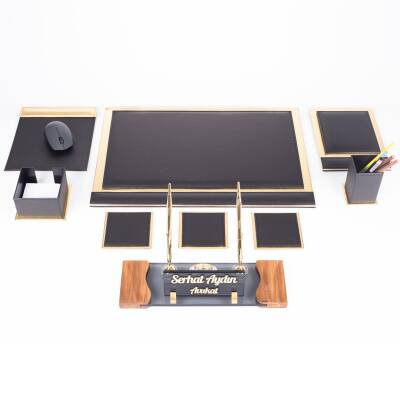 Girit Altın Varak Deri Sümen Takımı Çift Kalemli Kristal İsimlikli Kabartma Yazılı Sümen Seti - 2