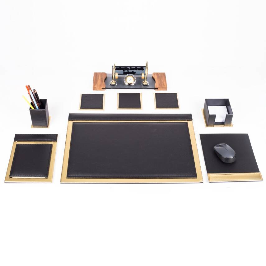 Girit Altın Varak Deri Sümen Takımı Çift Kalemli Kristal İsimlikli Kabartma Yazılı Sümen Seti - 3