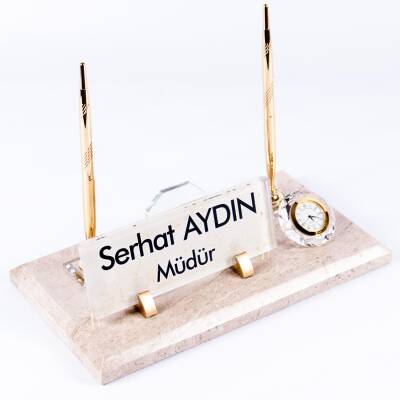 Grand Krem Mermer İsimlik Ofis Masaüstü İsimliği Lüks Set Lüks Mermer Masa İsimliği - 3