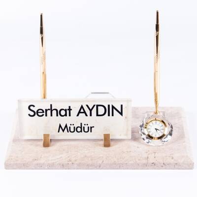 Grand Krem Mermer İsimlik Ofis Masaüstü İsimliği Lüks Set Lüks Mermer Masa İsimliği - 2