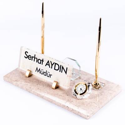 Grand Krem Mermer İsimlik Ofis Masaüstü İsimliği Lüks Set Lüks Mermer Masa İsimliği - 4