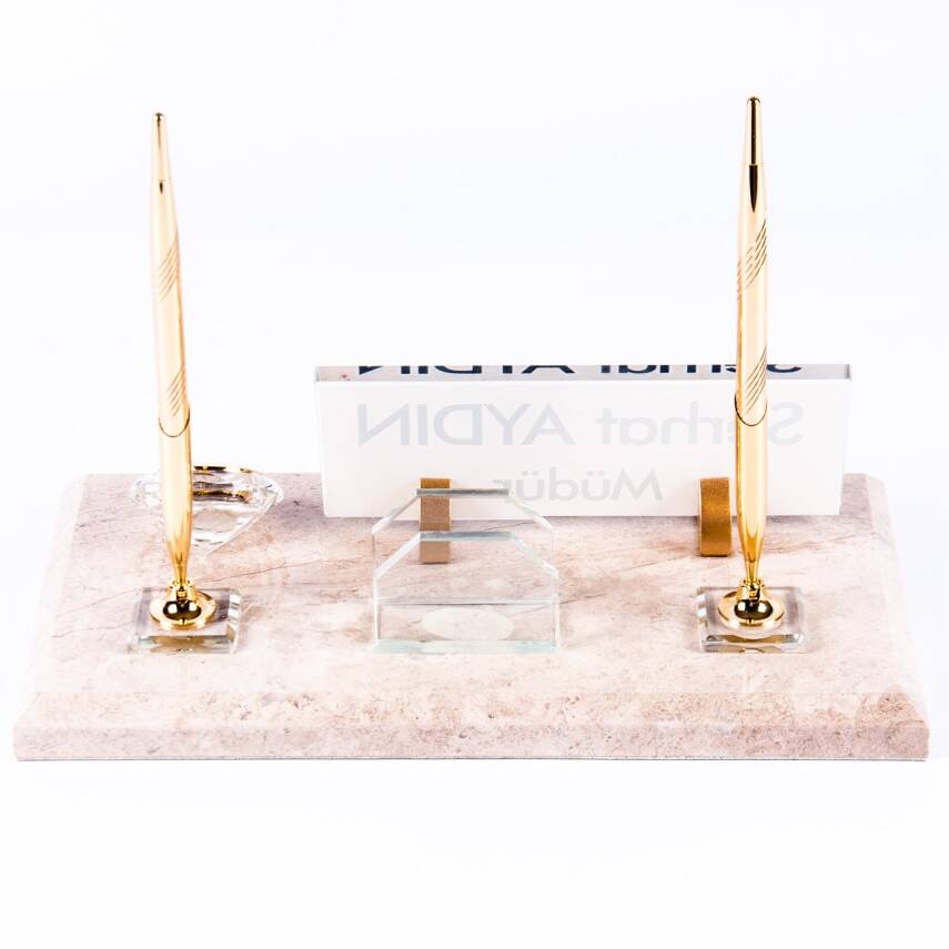 Grand Krem Mermer İsimlik Ofis Masaüstü İsimliği Lüks Set Lüks Mermer Masa İsimliği - 5