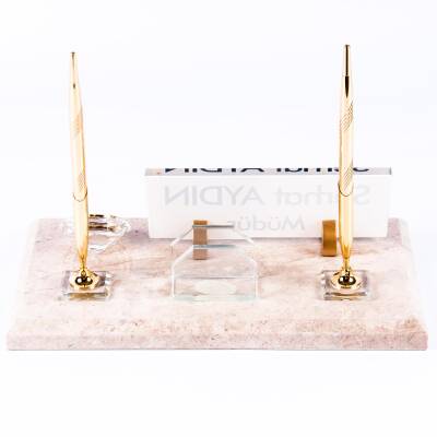 Grand Krem Mermer İsimlik Ofis Masaüstü İsimliği Lüks Set Lüks Mermer Masa İsimliği - 5