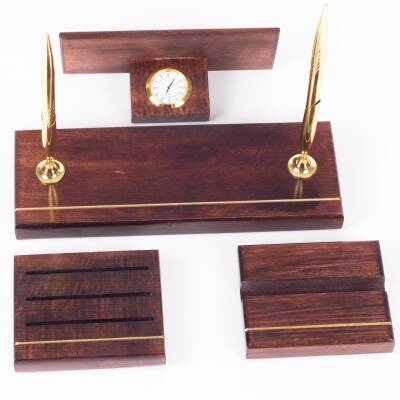 Hakiki Maun Masa İsimliği Telefon Standlı Masa üstü İsimlik Pirinç Masif 3 Parça Masa İsimlik Seti - 3