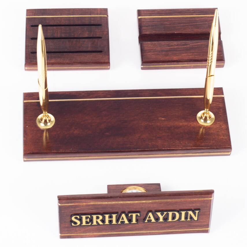 Hakiki Maun Masa İsimliği Telefon Standlı Masa üstü İsimlik Pirinç Masif 3 Parça Masa İsimlik Seti - 7